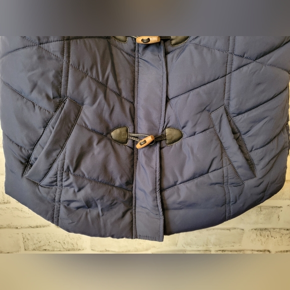 Maurices Navy Blue Vest w/Navy Knit Detailing and Brown Toggle Buttons. Size L - Picture 2 of 8